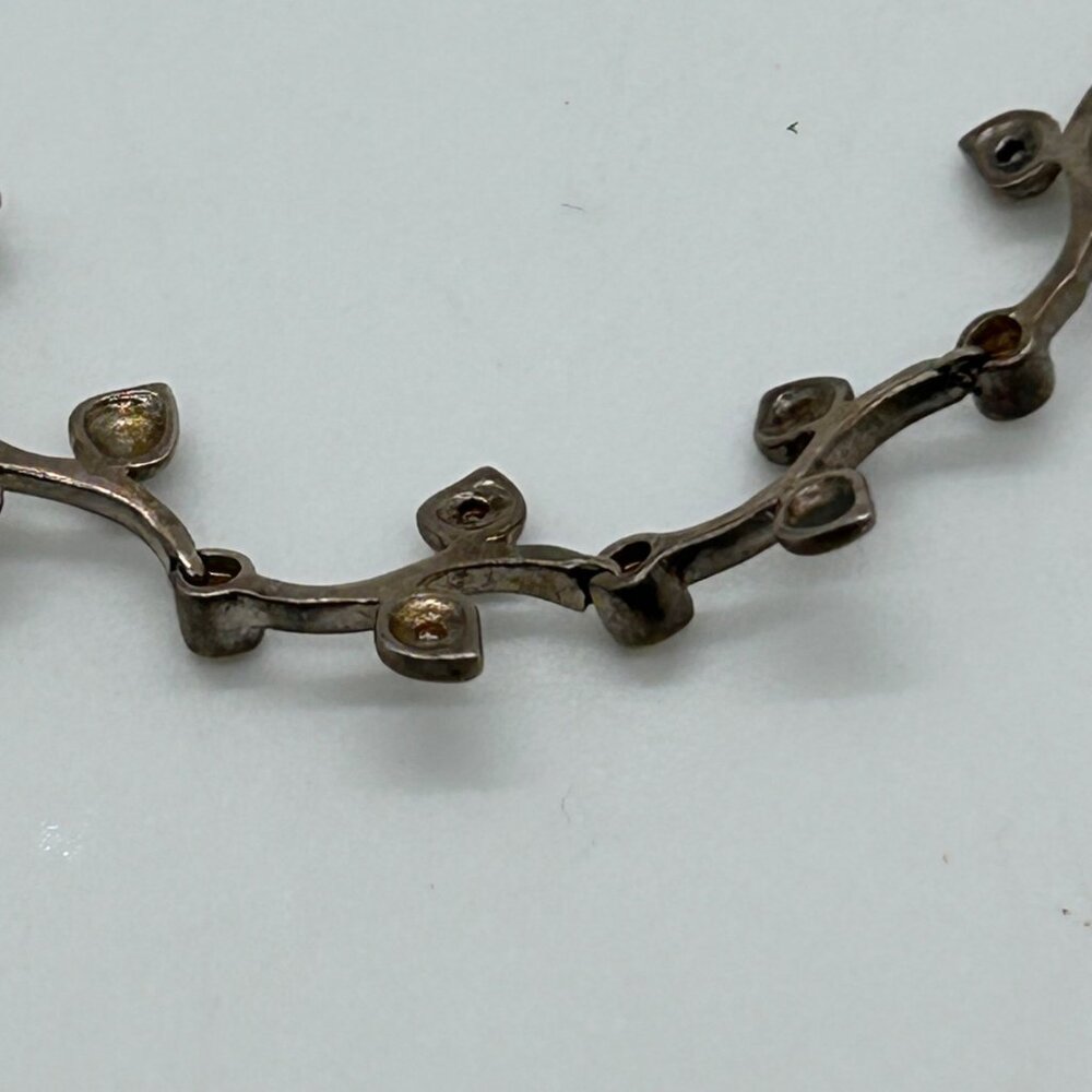 Sterling Silver Vintage Floral S-Link Bracelet 7.81 Grams With Rhinestones 1990s - Picture 10 of 16